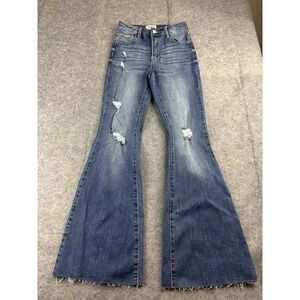Insane Gene Womens 3/25 Hi-Rise Distressed Flare Jeans Raw Hem 70s Hippie Boho